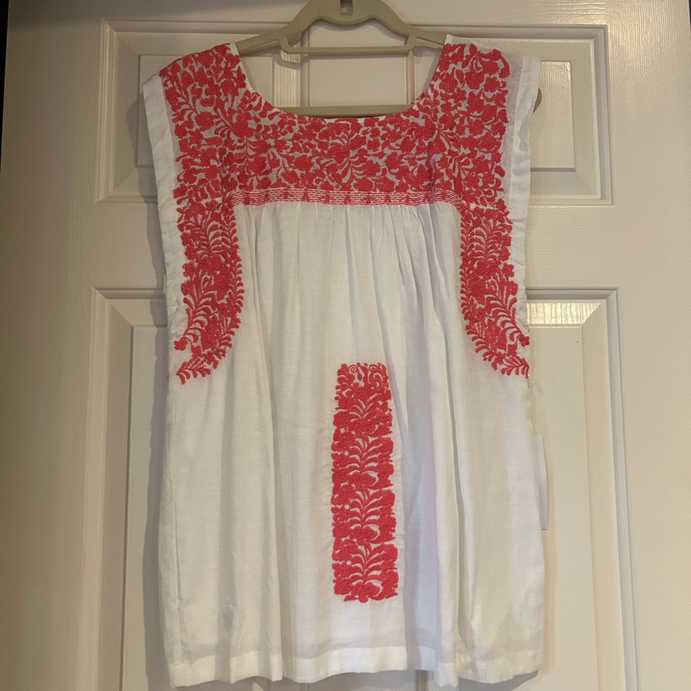 J Marie White Embroidered Top with Pink